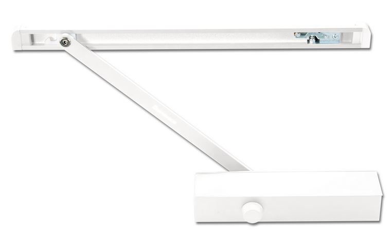 Csúszósines ajtócsukó 40-65kg, fehér, 180°nyitási szög, Dorrenhaus D2000H-WH